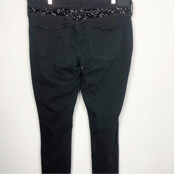 EXPRESS | Black Mid Rise Skinny Jeans Velvet Sequin Accents Women’s Size 16 - Picture 11 of 12